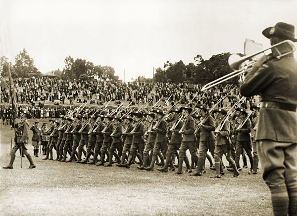 Trooping the Colour, 14th Battalion, Como Park, c1936-38. Photograph courtesy State Library of Victoria