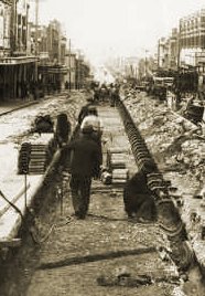 Removing cable tramway, Bridge Road Richmond, 1927. Photograph courtesy State Library of Victoria