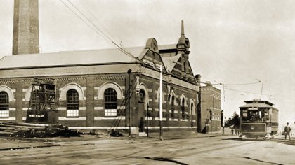 NMETL power house and U class tram. Photograph Public Record Office Victoria